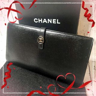 シャネル(CHANEL)の【美品】シャネル 二つ折り長財布 本革 ココボタン Wホック／ブラック(財布)