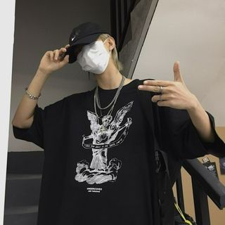 【大人気】シャツ ユニセックス 韓国 ストリート XL 黒 ロック ストリート(Tシャツ/カットソー(半袖/袖なし))