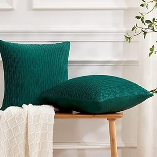 【残り１点】 装飾枕カバー　波浪柄　ソファ背当て  無地　手触り良い　グリーン(クッションカバー)