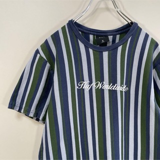 HUF - 【マルチボーダー、センタービッグ刺繍ロゴ】HUFストリート古着Tシャツ青M半袖