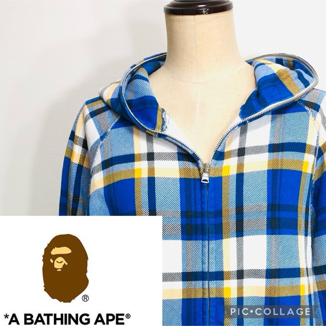 A BATHING APE(アベイシングエイプ)の【送料無料】A BATHING APE フルジップパーカー◎ラブジェネチェック柄 メンズのトップス(パーカー)の商品写真