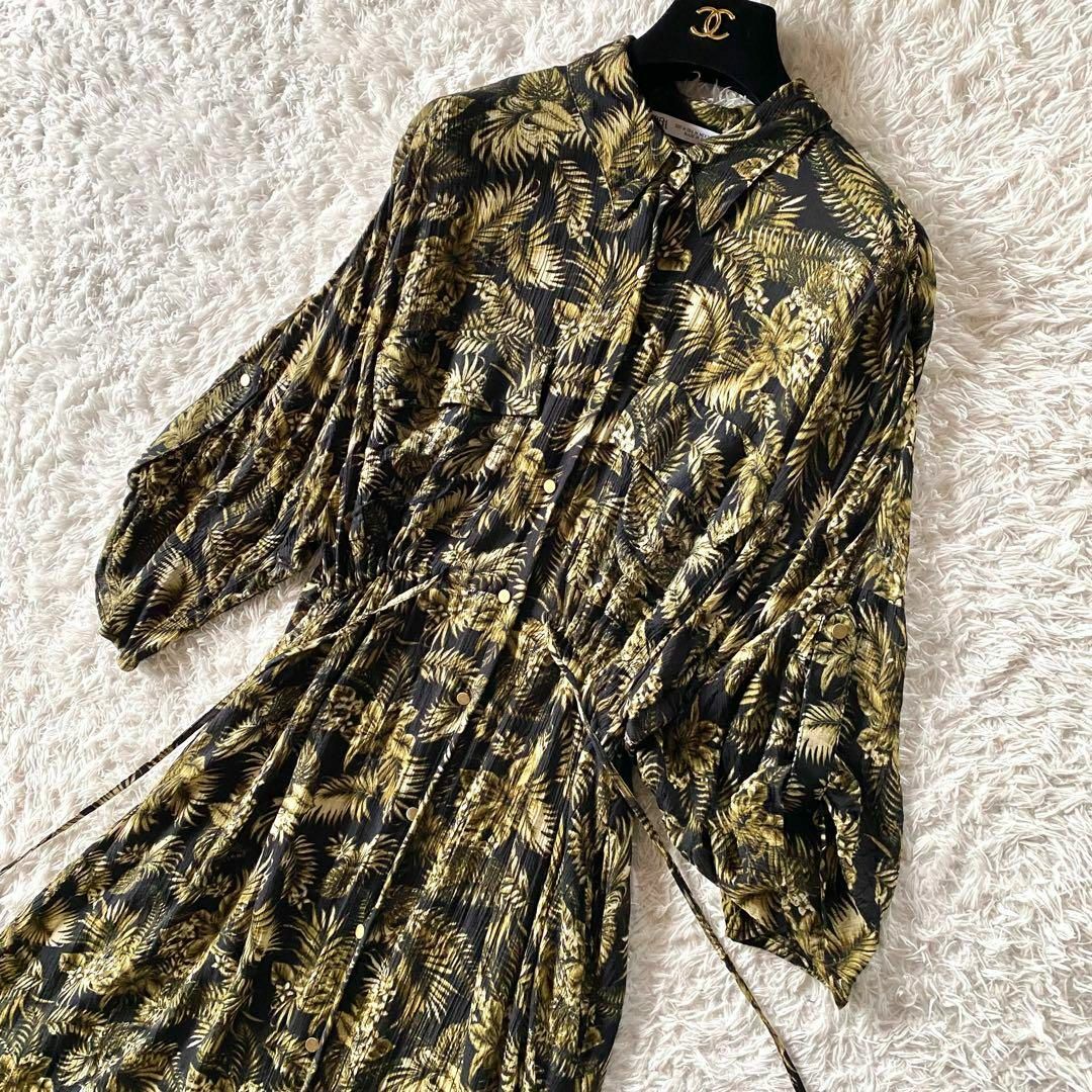 ZARA(ザラ)の美品　ザラ　ZARA マキシ丈　ワンピース　ボタニカル　タッセル　フレア　M レディースのワンピース(ロングワンピース/マキシワンピース)の商品写真