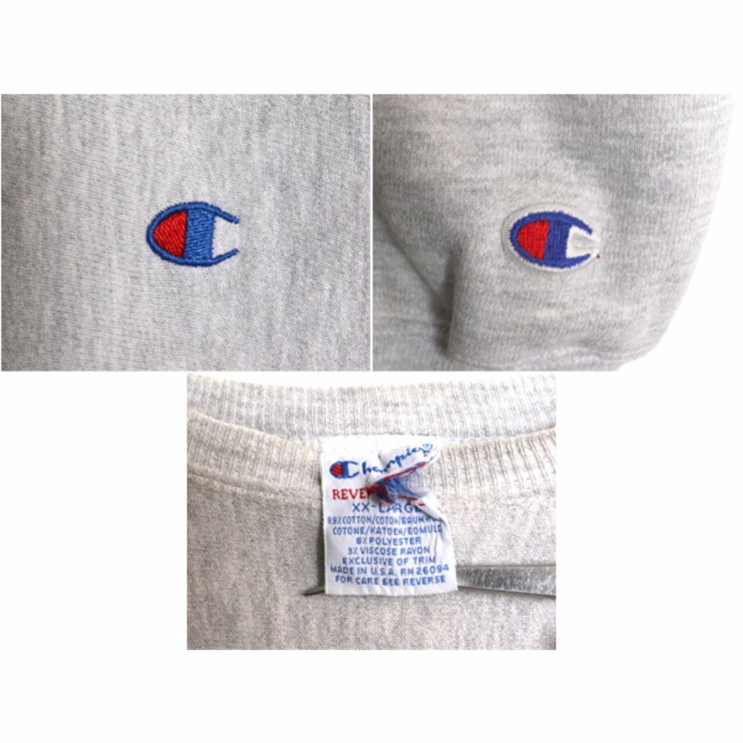 Champion(チャンピオン)の90s USA製 チャンピオン リバースウィーブ スウェット メンズ XXL / 古着 90年代 オールド Champion トレーナー 裏起毛 ワンポイント 杢 灰 メンズのトップス(スウェット)の商品写真