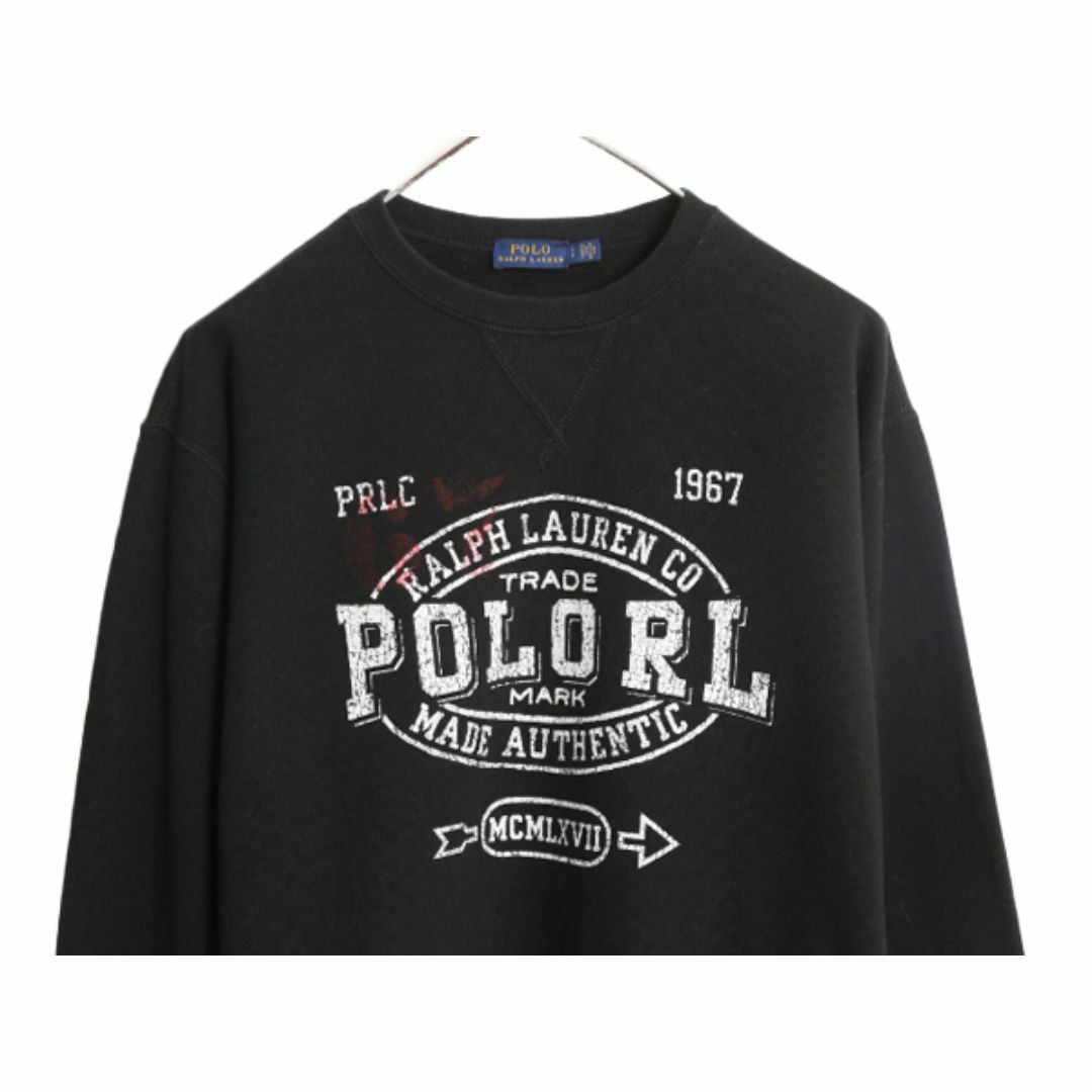 Ralph Lauren(ラルフローレン)のポロ ラルフローレ 前V 3段 プリント スウェット レディース S 古着 ブラック 裏起毛 ヴィンテージ モデル トレーナー スエット ショート丈 レディースのトップス(トレーナー/スウェット)の商品写真