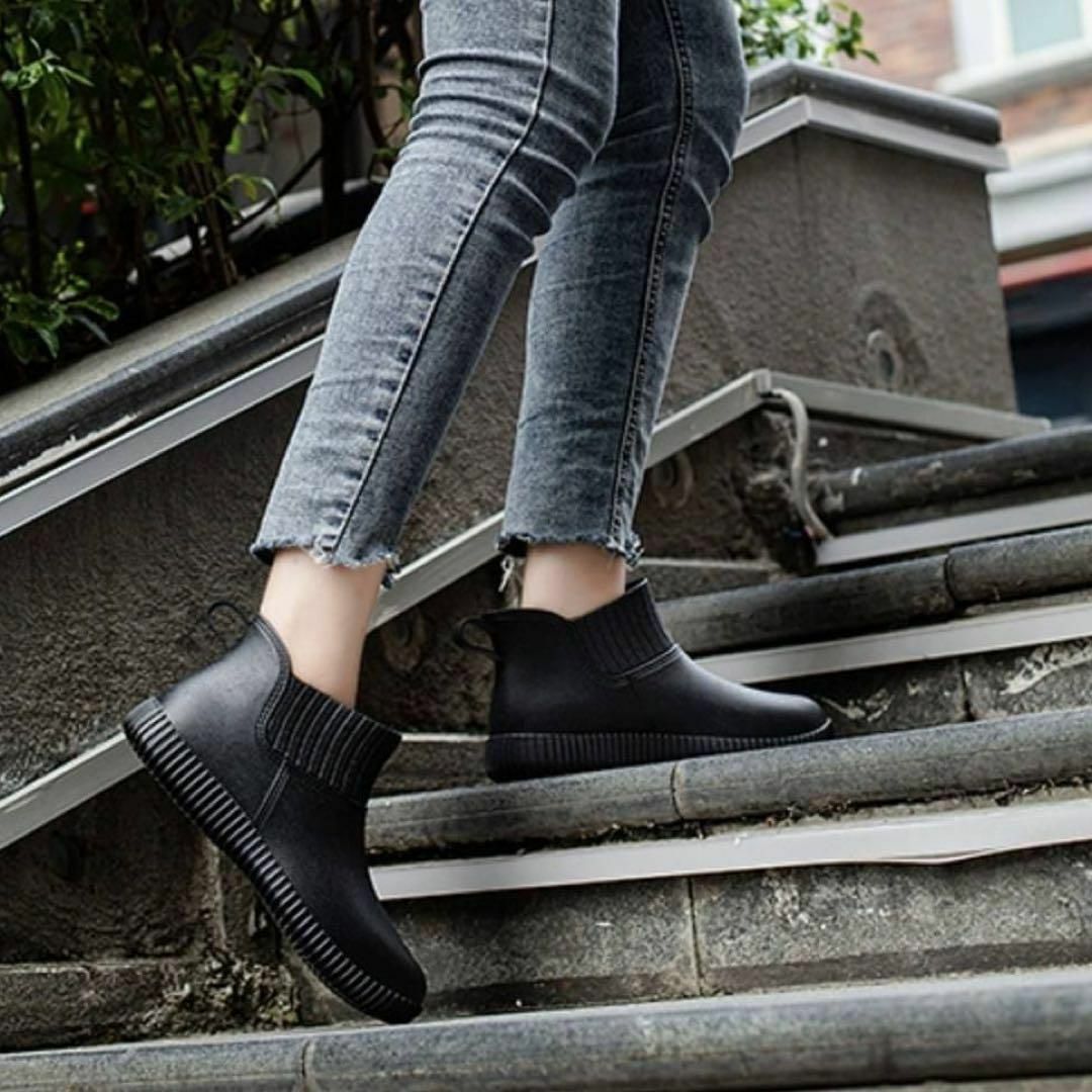 24.5cm レインブーツ ブラック シューズ  ショート  長靴 黒 新品 レディースの靴/シューズ(レインブーツ/長靴)の商品写真