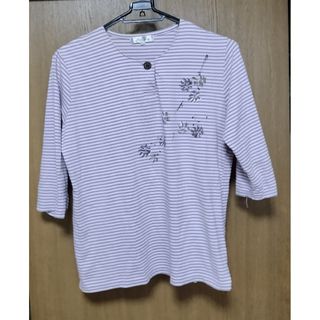 シマムラ(しまむら)のレディース　トップス　長袖　Tシャツ　ロング　ボーダー　ブルー　春夏　古着(Tシャツ(半袖/袖なし))