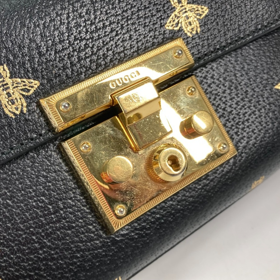 Gucci(グッチ)のグッチ GUCCI PADLOCK ハチ BEE パドロック 蜂 432182 斜め掛け カバン ポシェット チェーン ショルダーバッグ レザー ブラック レディースのバッグ(ショルダーバッグ)の商品写真