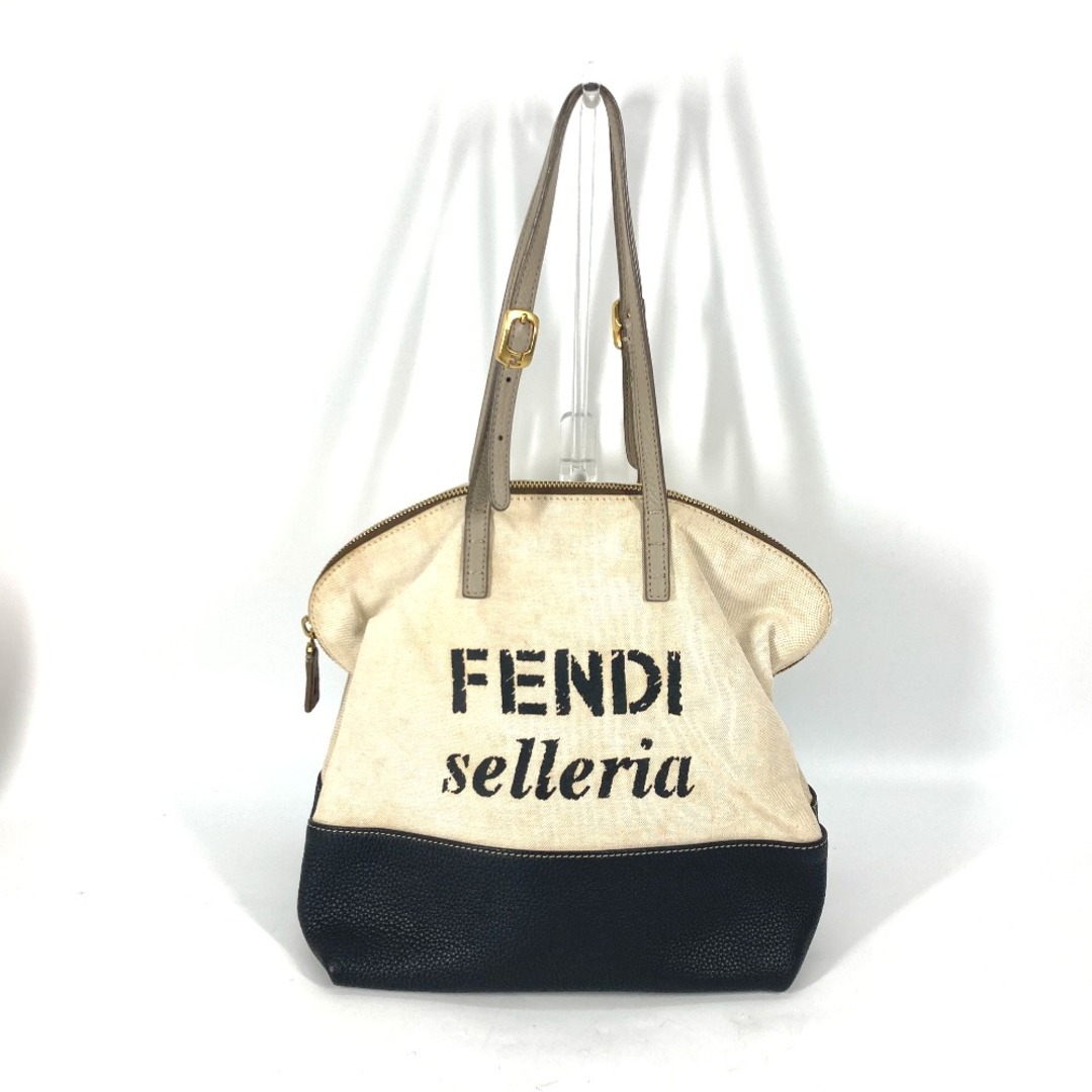 FENDI(フェンディ)のフェンディ FENDI セレリア ロゴ トートバッグ バイカラー 肩掛け  ショルダーバッグ キャンバス/レザー ベージュ レディースのバッグ(ショルダーバッグ)の商品写真