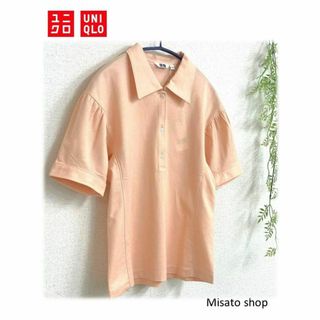 ユニクロ(UNIQLO)の★UNIQLO★ ユニクロ ギャザースリーブ 半袖 綿 ポロシャツ ピンク S(カットソー(半袖/袖なし))