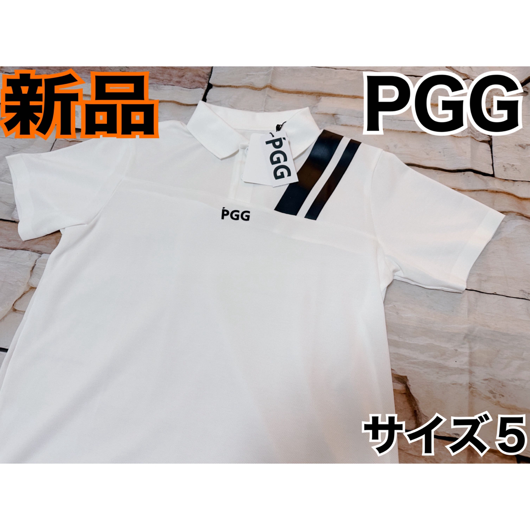 PEARLY GATES(パーリーゲイツ)のパーリーゲイツ　PGG  半袖　ポロシャツ　新品　サイズ５　ホワイト　白 スポーツ/アウトドアのゴルフ(ウエア)の商品写真