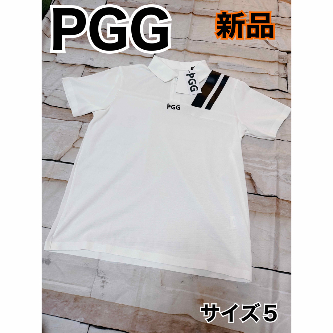 PEARLY GATES(パーリーゲイツ)のパーリーゲイツ　PGG  半袖　ポロシャツ　新品　サイズ５　ホワイト　白 スポーツ/アウトドアのゴルフ(ウエア)の商品写真