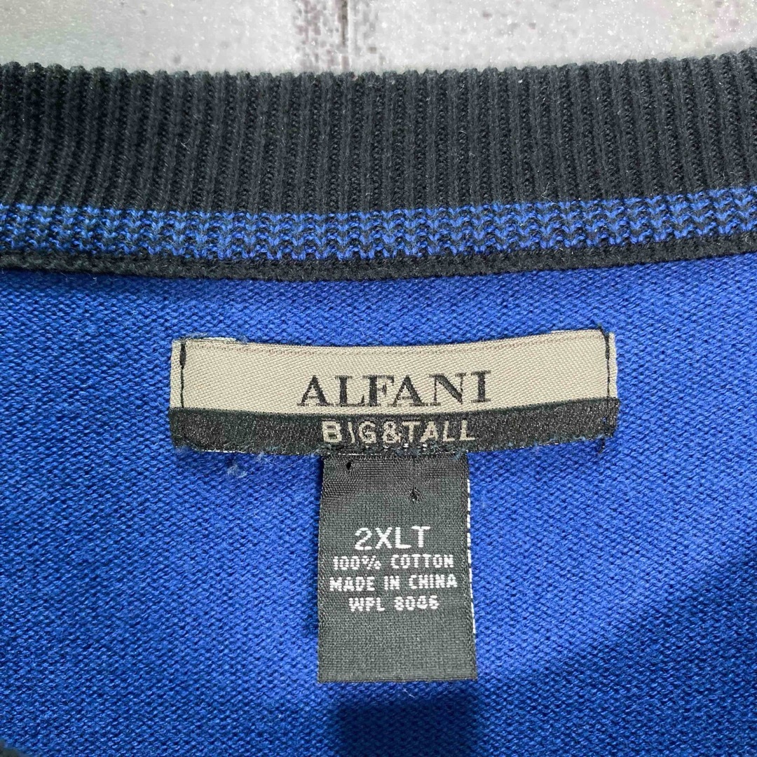 【人気カラー】90s ALFANI コットンニットソー ブルー×ブラック 2XL メンズのトップス(ニット/セーター)の商品写真