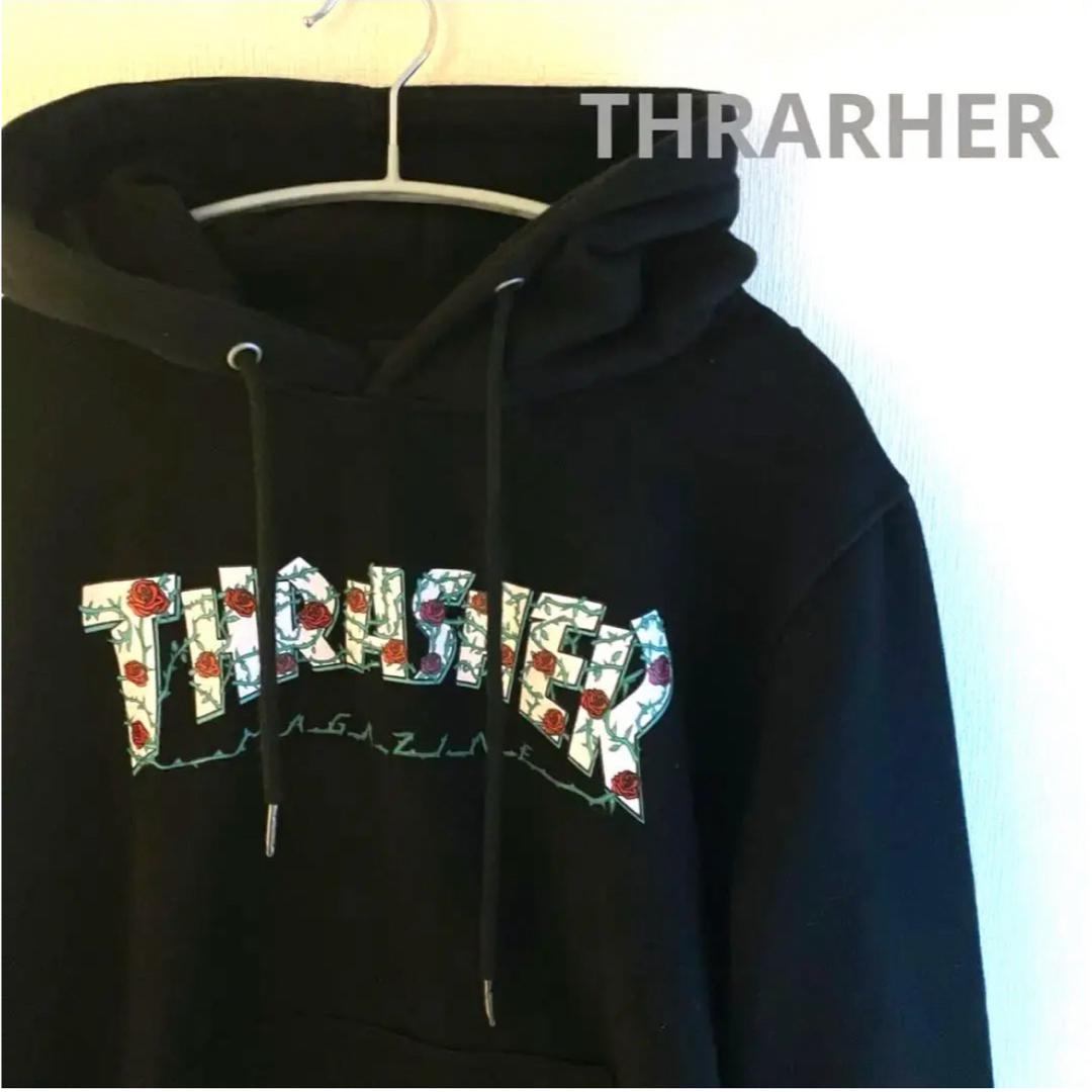 THRASHER(スラッシャー)のTHRARHER フーディー  プルオーバーパーカー　ブラック　Mサイズ　 メンズのトップス(パーカー)の商品写真