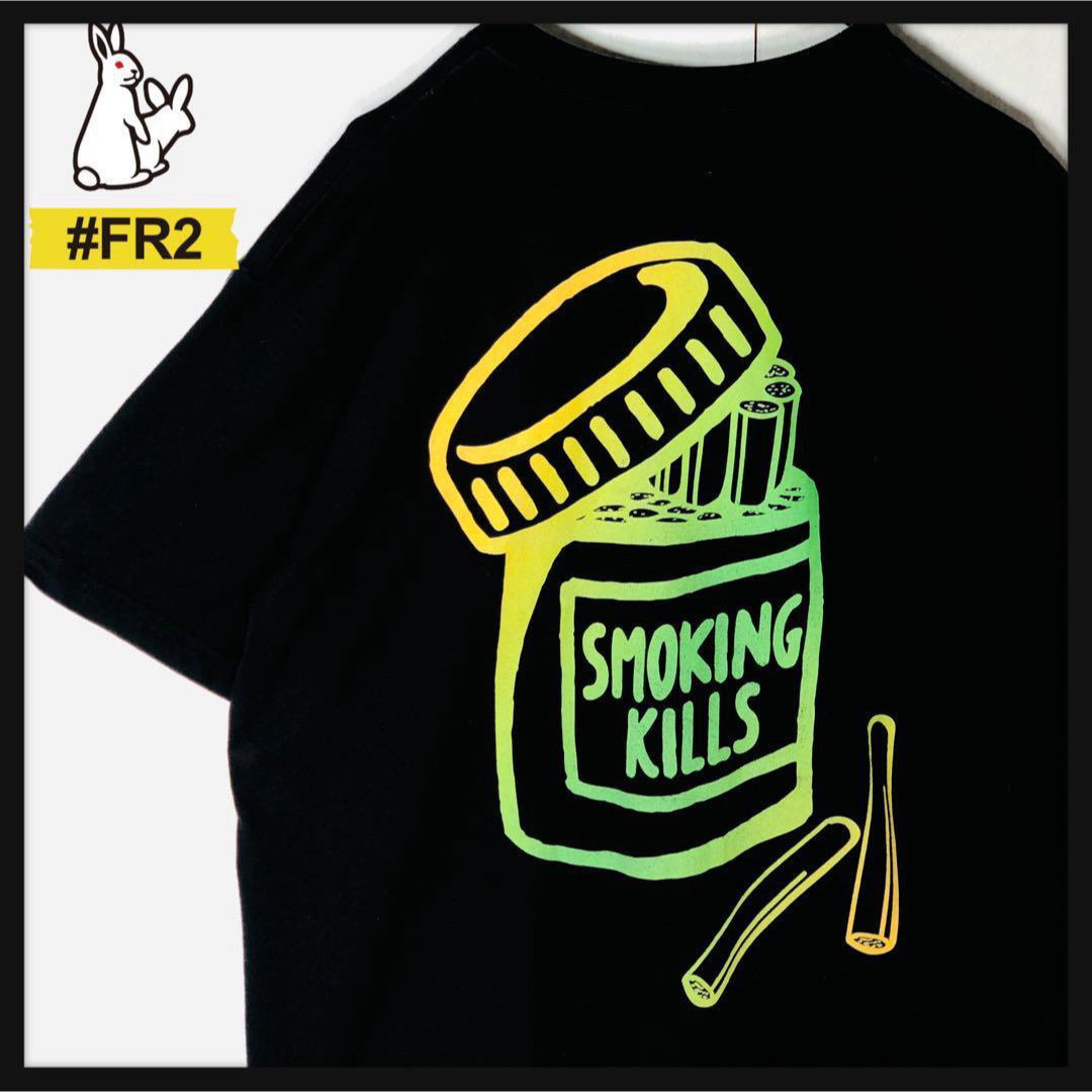 #FR2(エフアールツー)の【希少デザイン】FR2 スモーキングキルズ タバコバックプリント Tシャツ 黒 メンズのトップス(Tシャツ/カットソー(半袖/袖なし))の商品写真