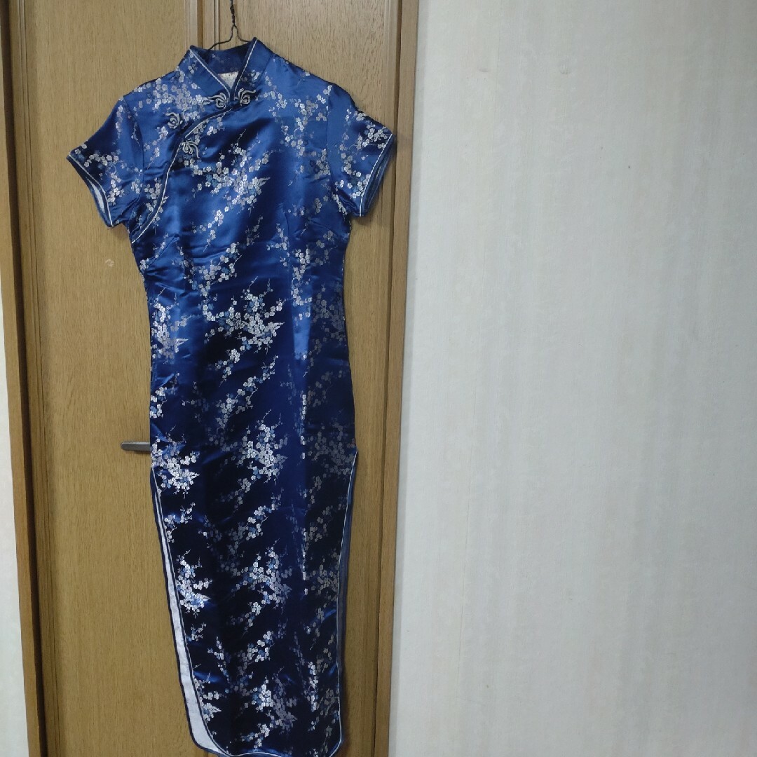チャイナドレス　Ｌ 青 レディースのフォーマル/ドレス(その他)の商品写真
