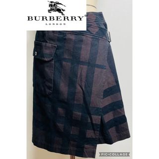 バーバリー(BURBERRY)の【送料無料】美品 BURBERRY チェックスカート◎フレアスカート 巻きラップ(ひざ丈スカート)