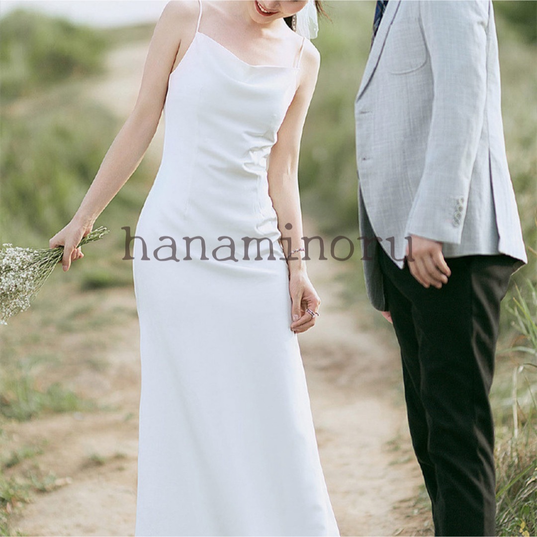 ウェディング　ドレス　結婚式　前撮り　二次会　フォト　ウエディング　白　海　花嫁 レディースのフォーマル/ドレス(ウェディングドレス)の商品写真