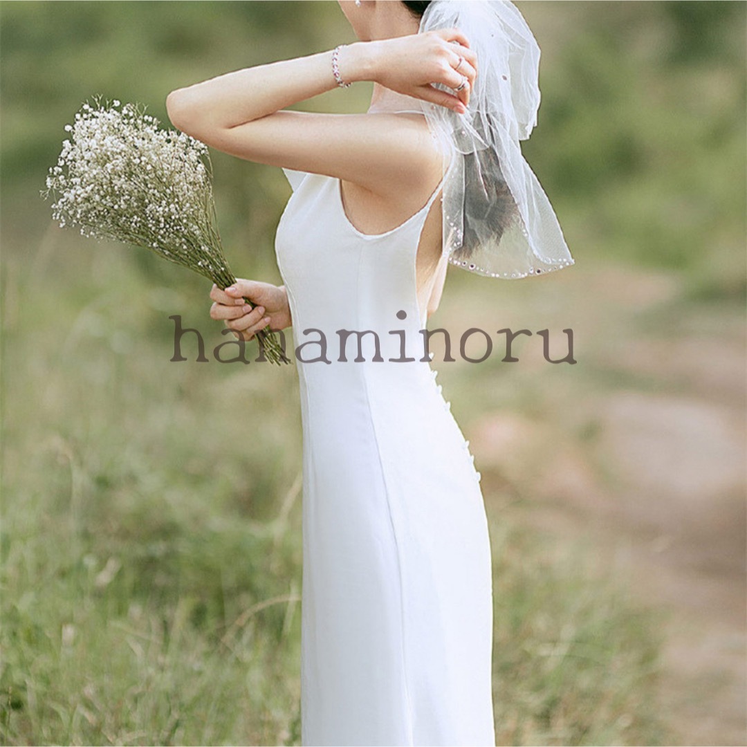 ウェディング　ドレス　結婚式　前撮り　二次会　フォト　ウエディング　白　海　花嫁 レディースのフォーマル/ドレス(ウェディングドレス)の商品写真