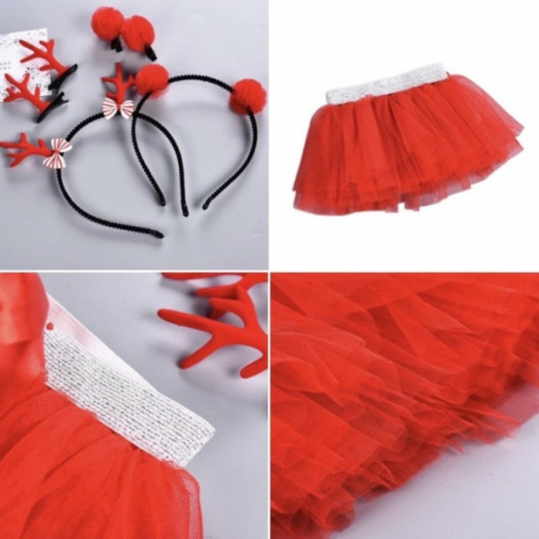 ベビー服 ベビードレス M 赤 スカート ヘアピンセット キラキラ クリスマス キッズ/ベビー/マタニティのベビー服(~85cm)(スカート)の商品写真