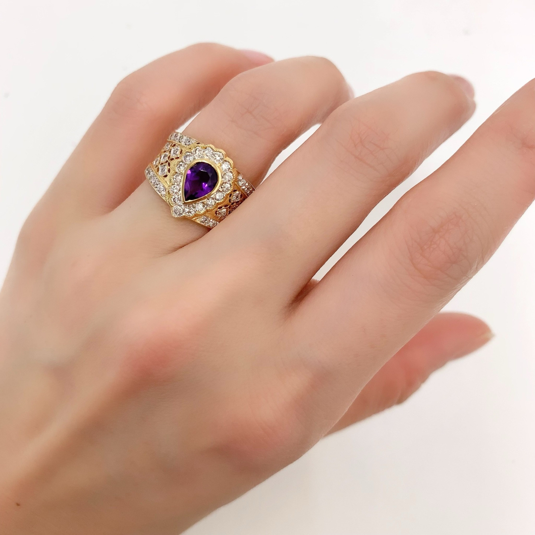K18YG アメジスト　ダイヤモンド　0.80 リング　指輪 レディースのアクセサリー(リング(指輪))の商品写真