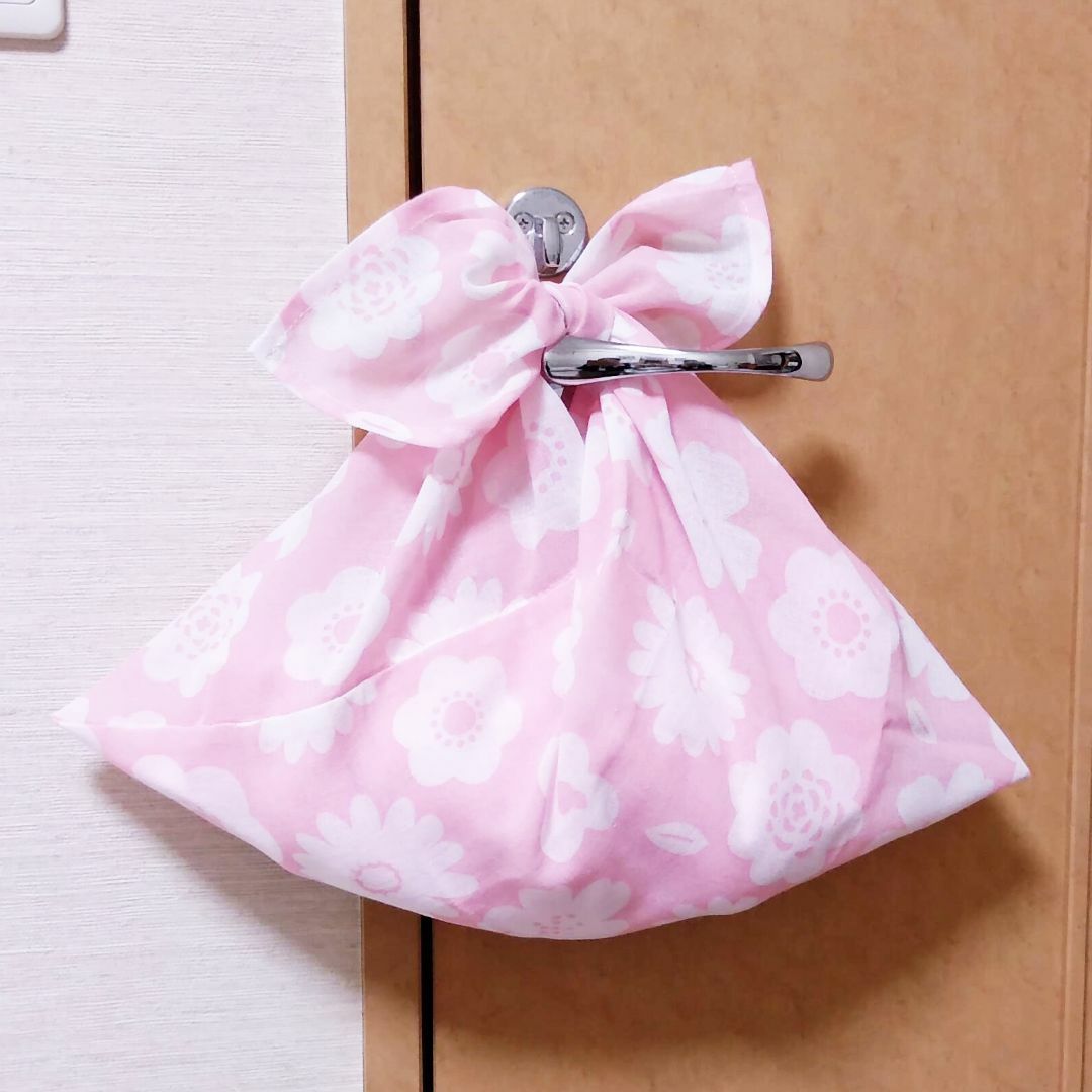あずま袋〈ピンク花柄〉エコバッグ、バッグインバッグ　ハンドメイド レディースのファッション小物(その他)の商品写真