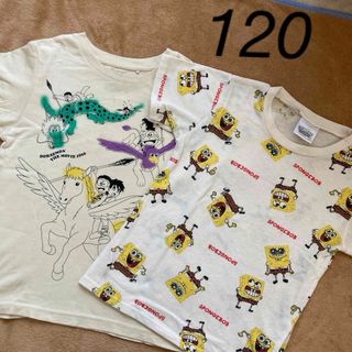 ユニクロ(UNIQLO)の【中古】120 Tシャツ　2枚　ドラえもん　スポンジボブ(Tシャツ/カットソー)