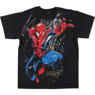 古着 MARVEL SPIDER MAN スパイダーマン キャラクター 大判プリント Tシャツ メンズM /eaa443416(Tシャツ/カットソー(半袖/袖なし))