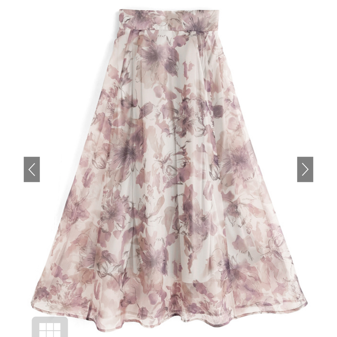 花柄オーガンジーフレアスカート レディースのスカート(ロングスカート)の商品写真