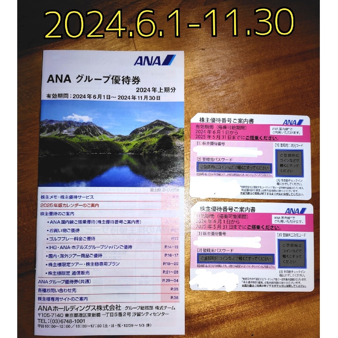 ANA(全日本空輸)(エーエヌエー(ゼンニッポンクウユ))のANA　株主優待　2 枚　最新　2024.6.1〜 チケットの乗車券/交通券(航空券)の商品写真