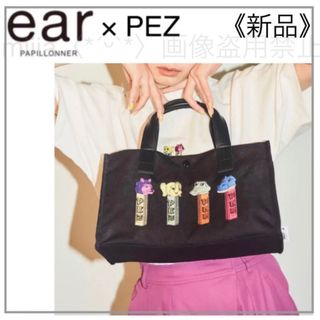 イアパピヨネ(ear PAPILLONNER)の刺繍トートバッグ 黒色・PEZ（ペッツ）×ear(トートバッグ)