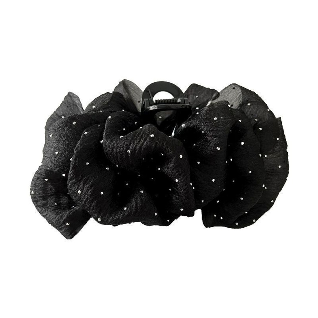 【新作】ヘアクリップ　バレッタ　シンプル　大きめリボン　ブラック　パーティー レディースのヘアアクセサリー(バレッタ/ヘアクリップ)の商品写真