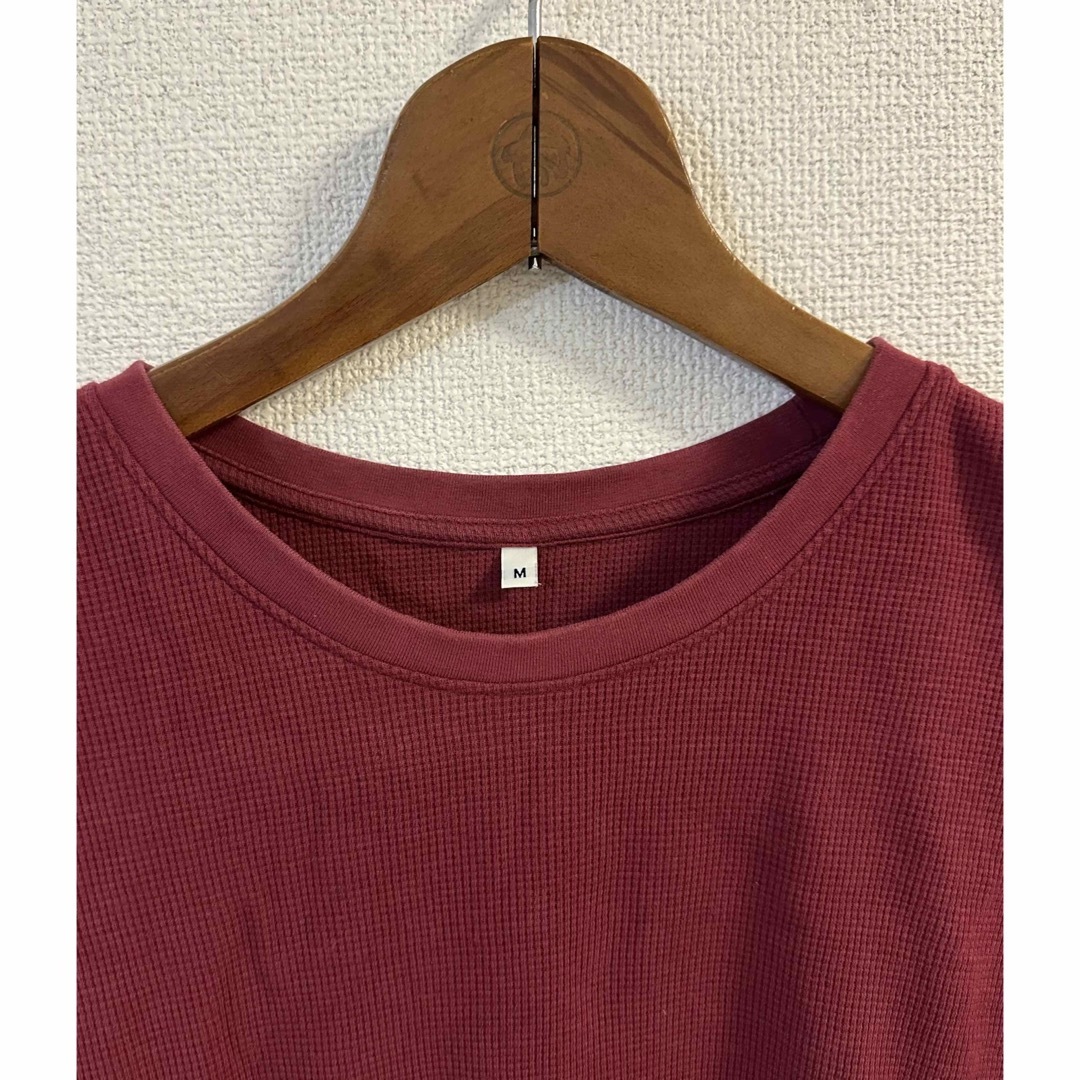 コットン　ワッフル　Tシャツワンピース　えんじ色　M レディースのワンピース(ロングワンピース/マキシワンピース)の商品写真