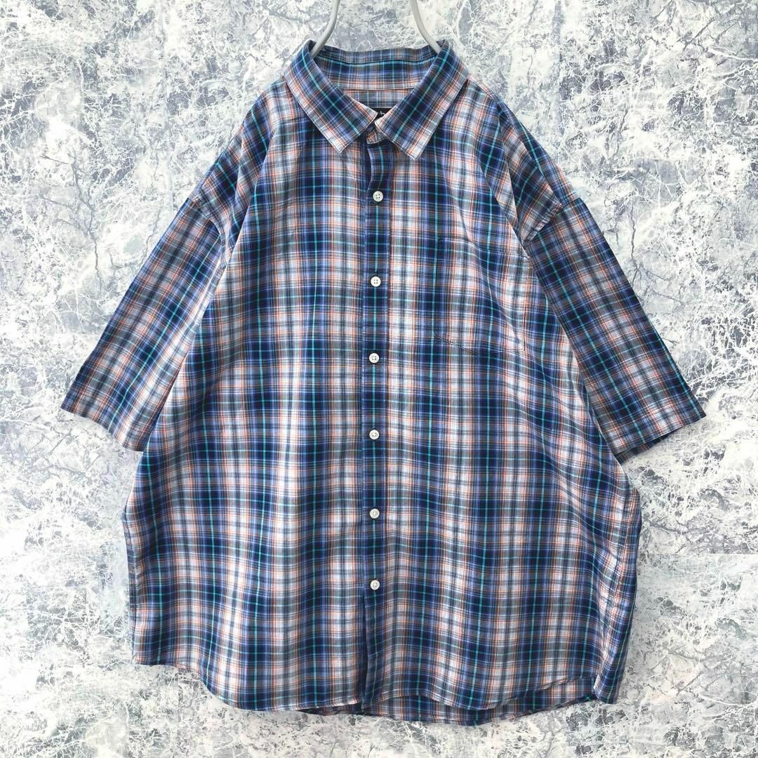 IT41 US古着クレイボーンチェック柄半袖カットソービッグサイズドレスシャツ メンズのトップス(Tシャツ/カットソー(半袖/袖なし))の商品写真