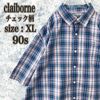 IT41 US古着クレイボーンチェック柄半袖カットソービッグサイズドレスシャツ(Tシャツ/カットソー(半袖/袖なし))