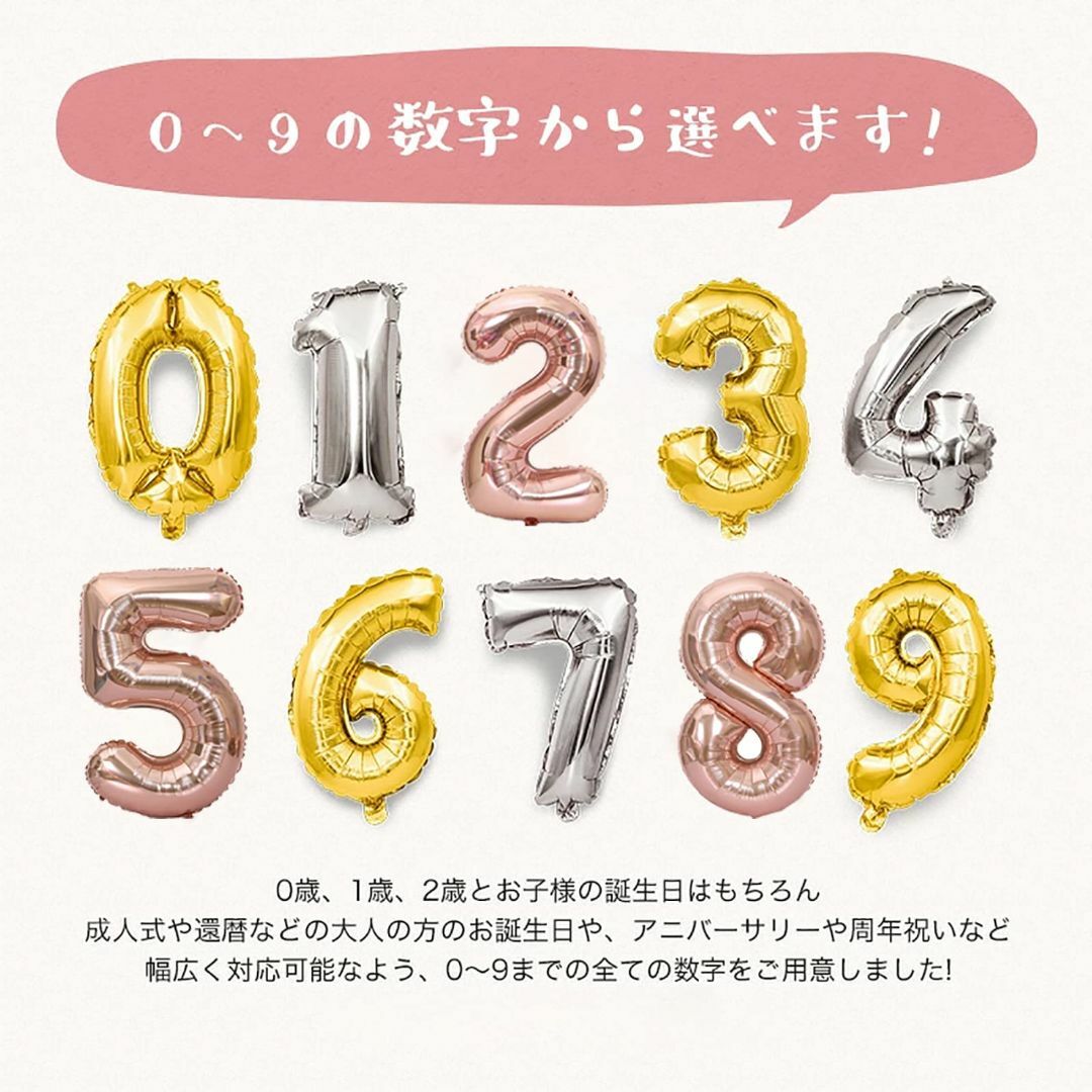 【サイズ:2_色:ローズゴールド】HIYEAR 誕生日 飾り付け 数字 バルーン キッズ/ベビー/マタニティのキッズ/ベビー/マタニティ その他(その他)の商品写真