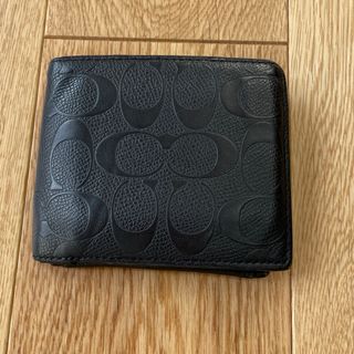 コーチ(COACH)のCOACH コーチ 折り財布 シグネチャー 型押し レザー ブラック(折り財布)