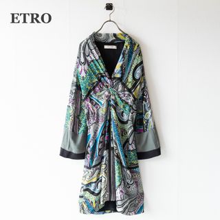 【ETRO】エトロ　カシュクールワンピース　ペイズリー　シルク　フレアスリーブ