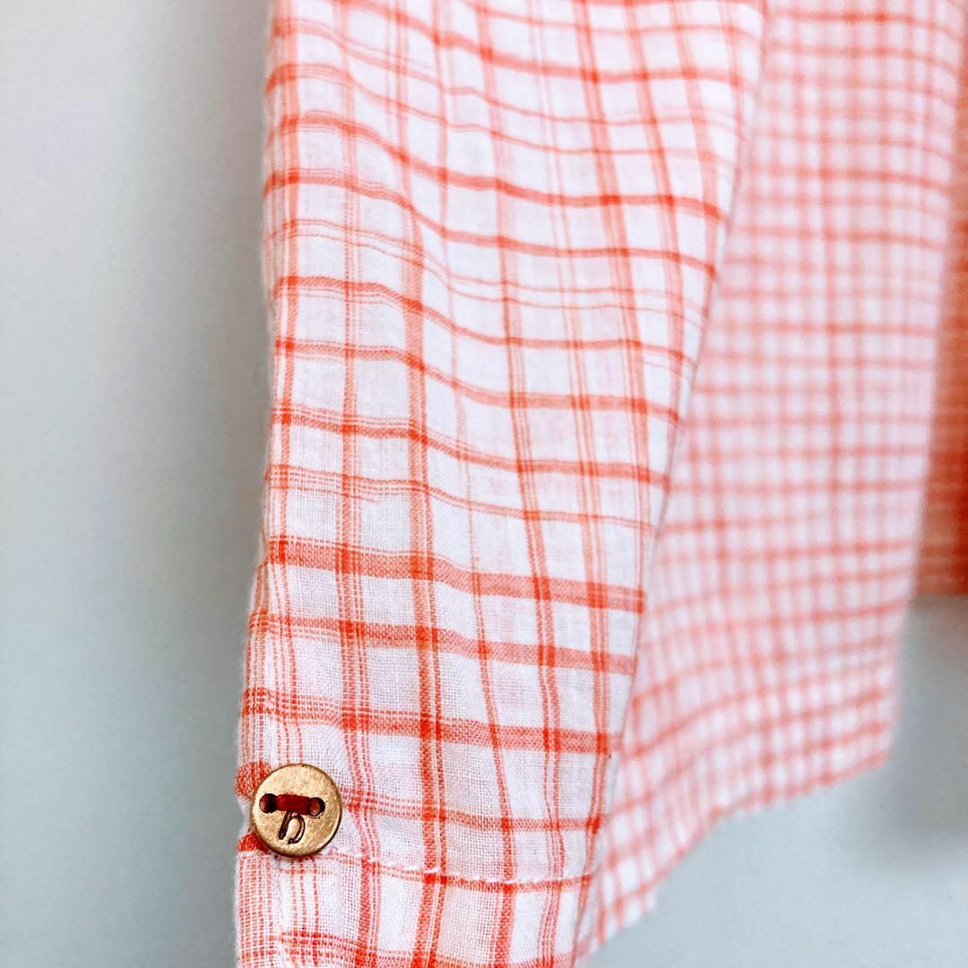 BEARDSLEY(ビアズリー)のビアズリー　手織り絣チェックワンピース　サーモンピンク　F　半袖　コットン100 レディースのワンピース(ロングワンピース/マキシワンピース)の商品写真