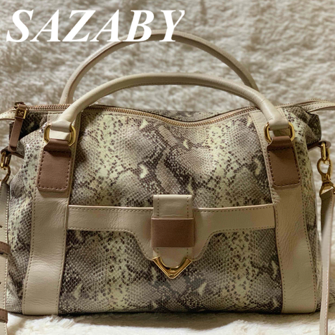SAZABY(サザビー)の【美品】SAZABY サザビー パイソン柄 ボストンバッグ 35×23cm  レディースのバッグ(ショルダーバッグ)の商品写真