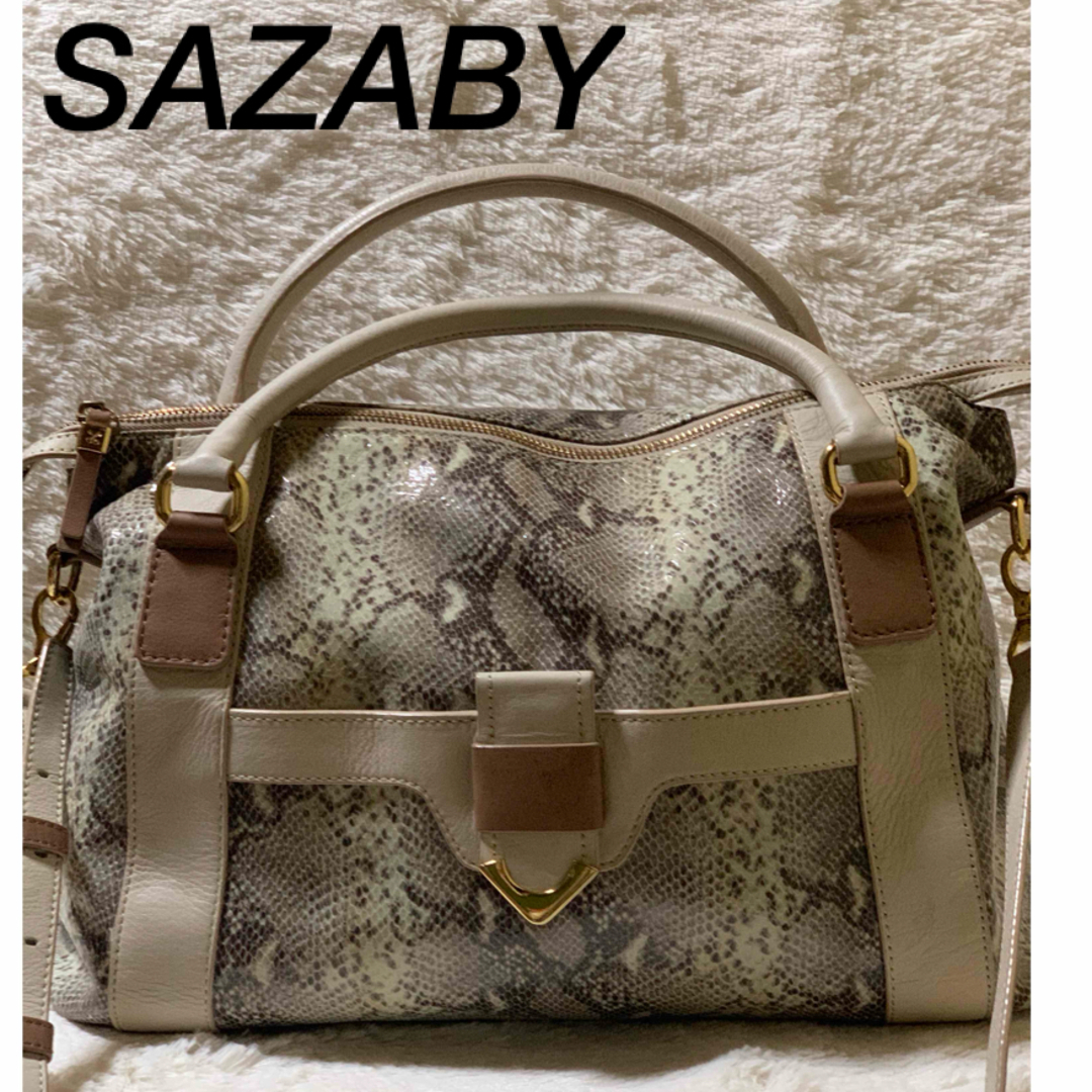 SAZABY(サザビー)の【美品】SAZABY サザビー パイソン柄 ボストンバッグ 35×23cm  レディースのバッグ(ショルダーバッグ)の商品写真