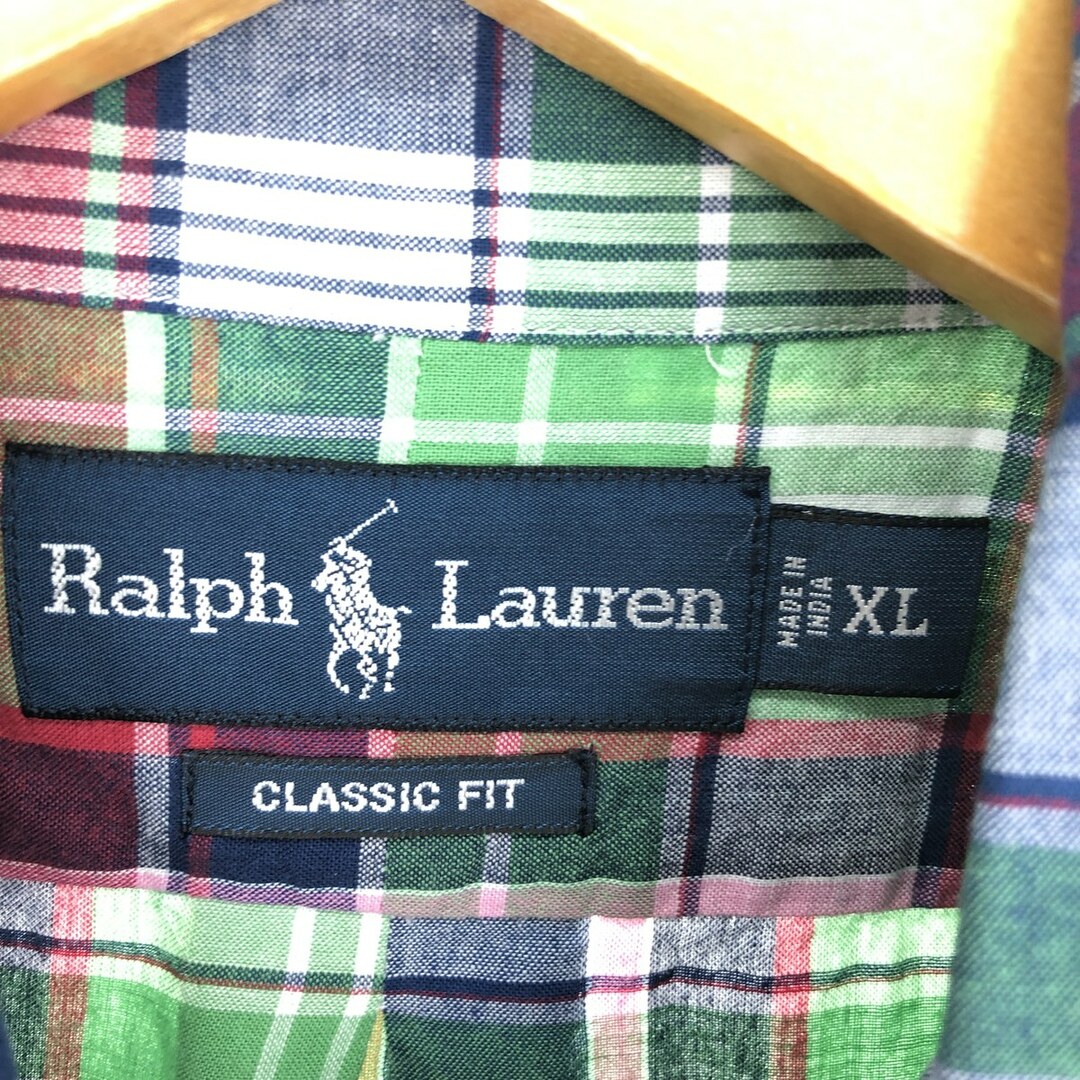 Ralph Lauren(ラルフローレン)の古着 ラルフローレン Ralph Lauren CLASSIC FIT 半袖 ボタンダウン チェックシャツ メンズXL /eaa443792 メンズのトップス(シャツ)の商品写真