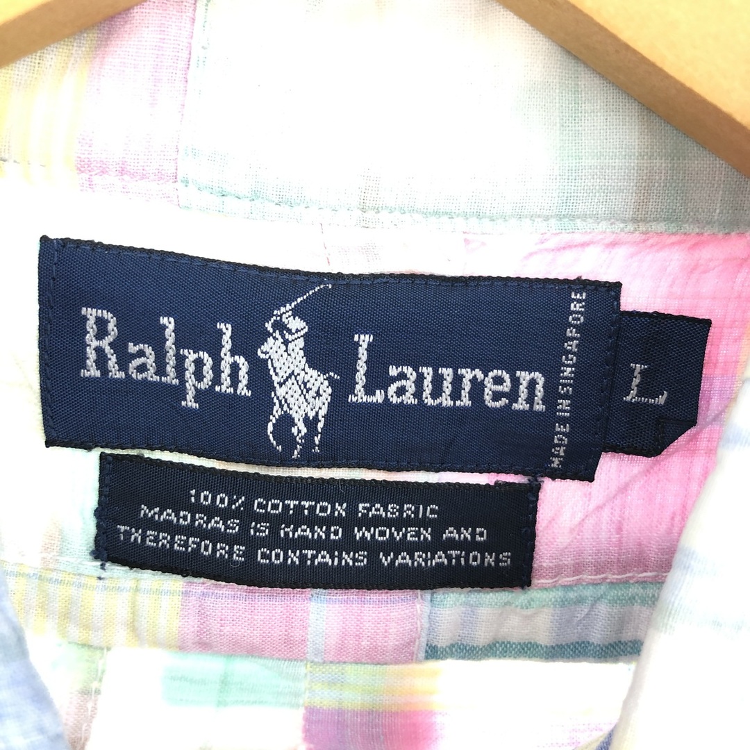 Ralph Lauren(ラルフローレン)の古着 ラルフローレン Ralph Lauren パッチワーク 半袖 ボタンダウン チェックシャツ メンズL /eaa443796 メンズのトップス(シャツ)の商品写真