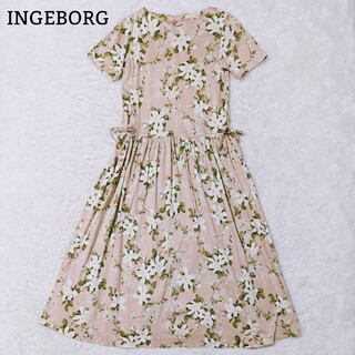 INGEBORG - 極美品 インゲボルグ ロングワンピース 花柄 Aライン くすみピンク F