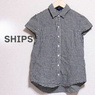 シップス(SHIPS)のSHIPS シップス　ブラウス　シャツ　半袖　ギンガム　チェック　白　黒　羽織り(シャツ/ブラウス(半袖/袖なし))