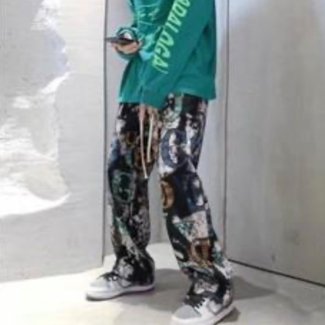 【新品】メンズ　ワイドパンツ　ストリート　カジュアル　ズボン　ブラック　黒　韓国 メンズのパンツ(ワークパンツ/カーゴパンツ)の商品写真