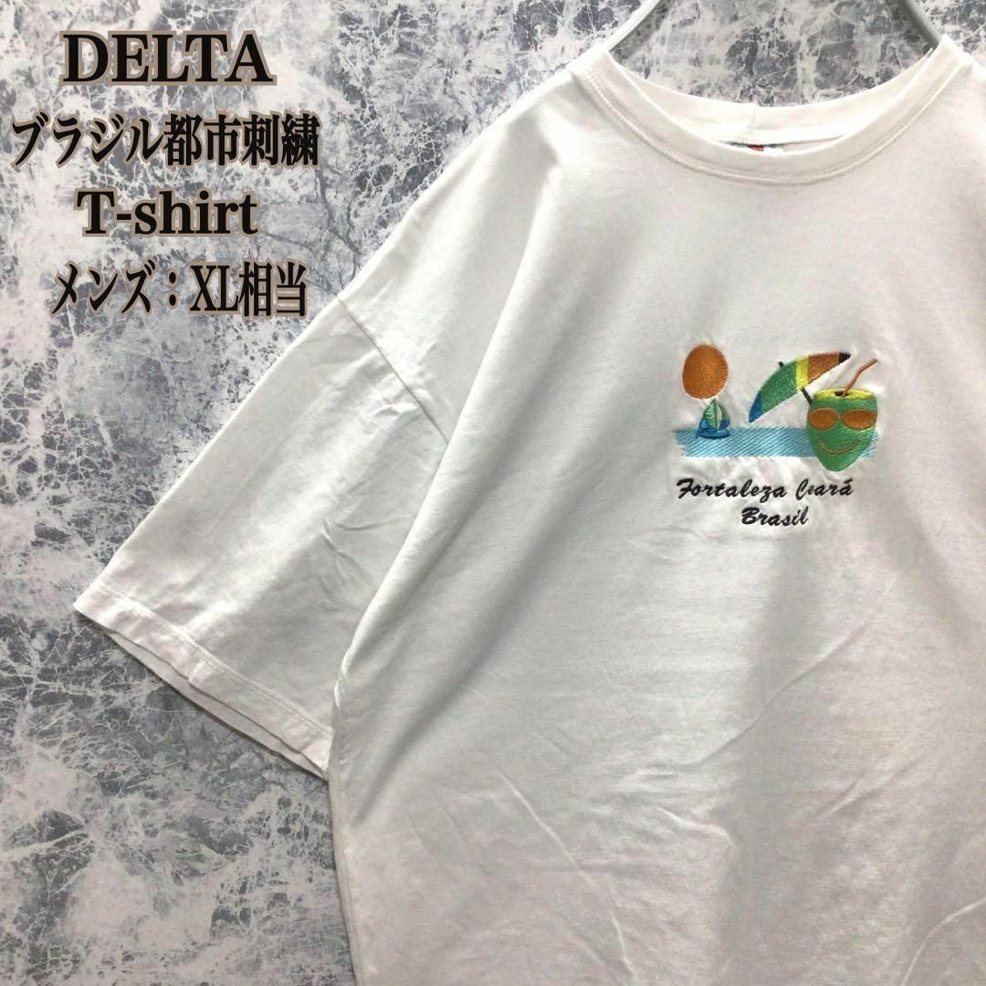 T44 US古着デルタアパレルブラジルセアラー州都フォルタレザ刺繍半袖Tシャツ メンズのトップス(Tシャツ/カットソー(半袖/袖なし))の商品写真
