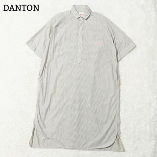 DANTON - 極美品 ダントン シャツワンピース ストライプ ロング丈 半袖 ロゴ グレー S