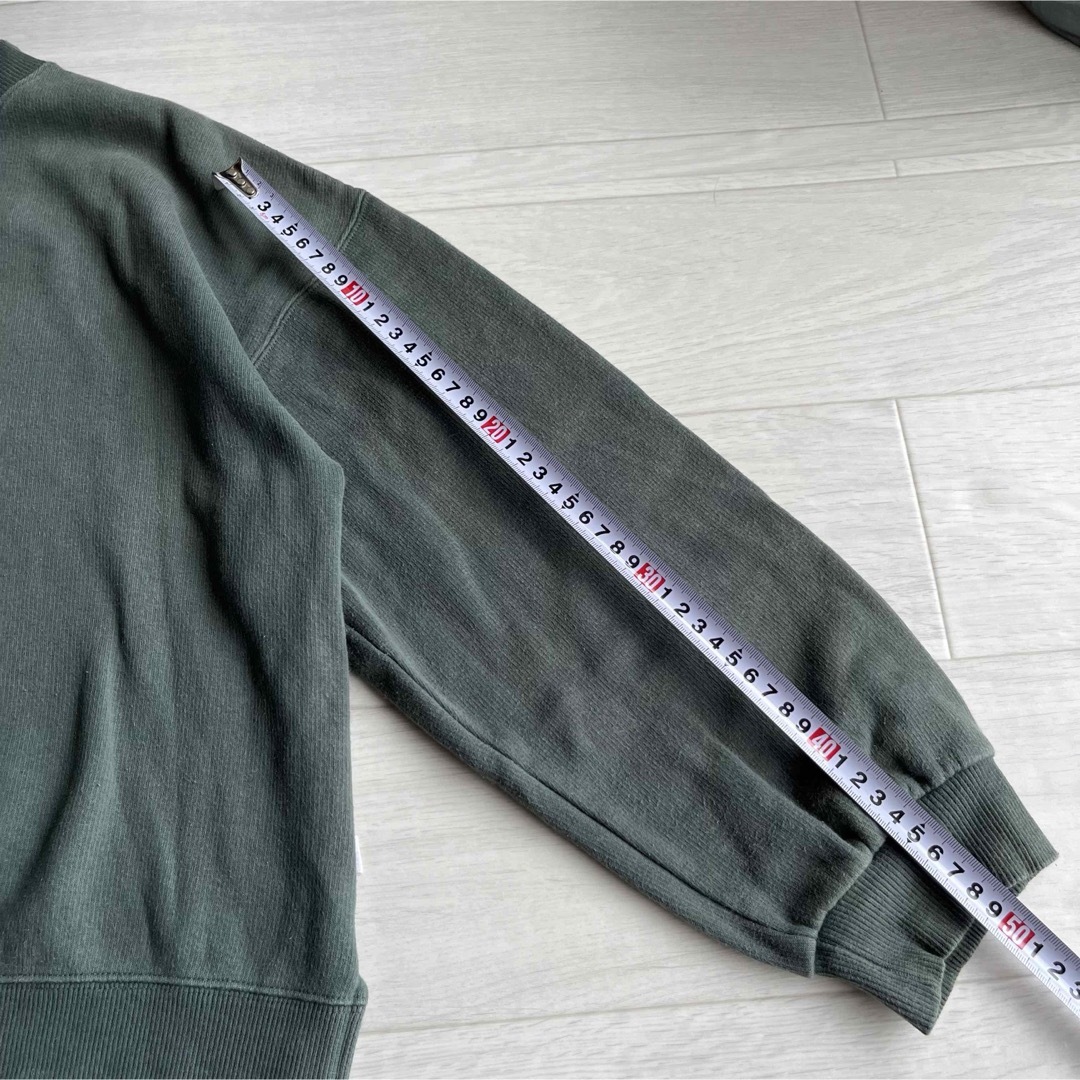 トレーナー　スウェット　グリーン　緑　L 古着　袖絞りあり　綿100％ メンズ レディースのトップス(トレーナー/スウェット)の商品写真