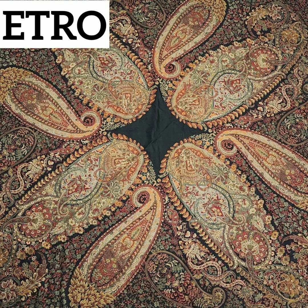 ETRO(エトロ)の美品 ★ETRO★ ストール ペイズリー柄 ウール シルク ブラック レディースのファッション小物(ストール/パシュミナ)の商品写真