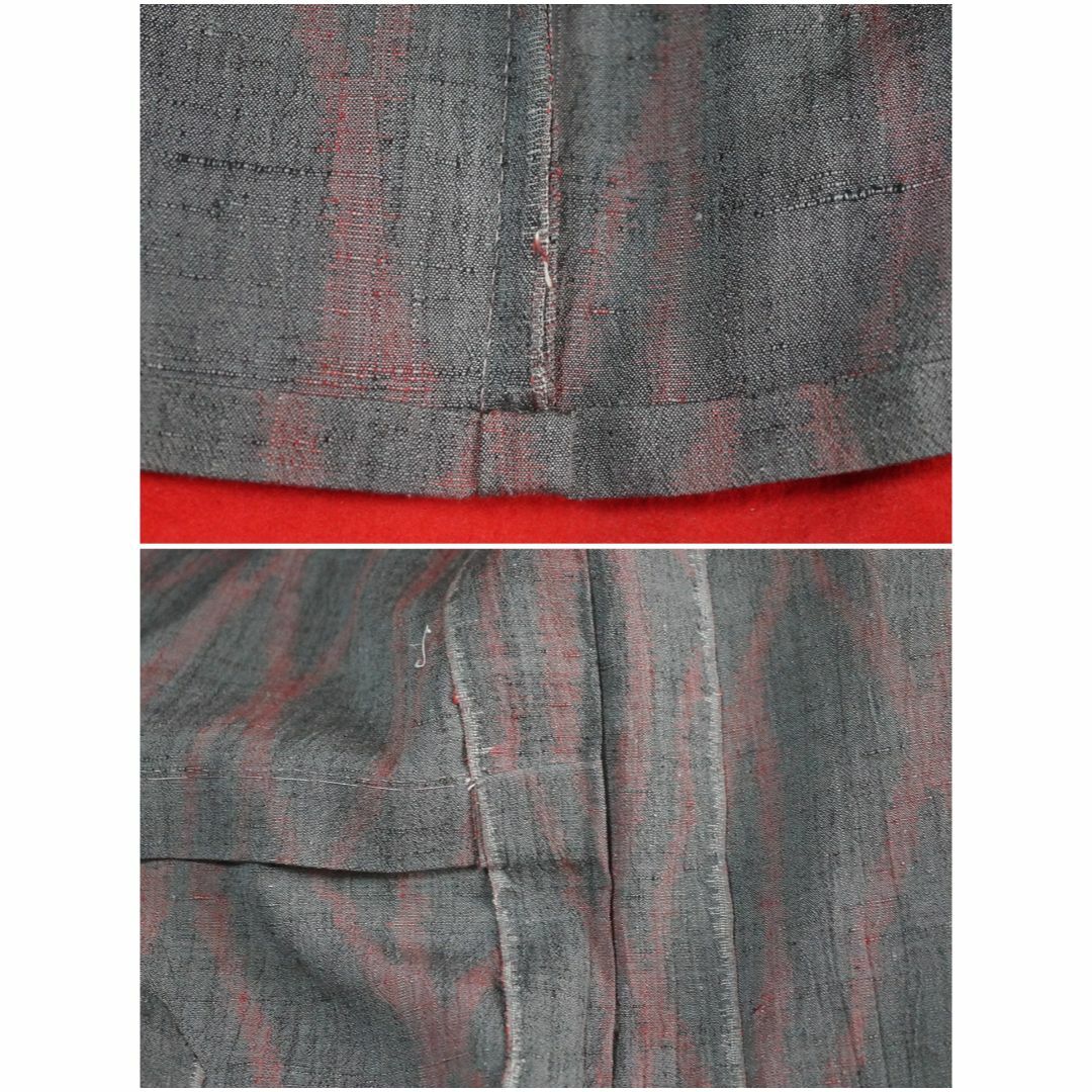 【夏紬】シャリ感・シボ・正絹・単衣・グレーの地に赤い織柄・小柄な方向け レディースの水着/浴衣(着物)の商品写真